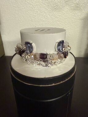Sterling Silver Bracelet with Purple and Champagne Gem Accents